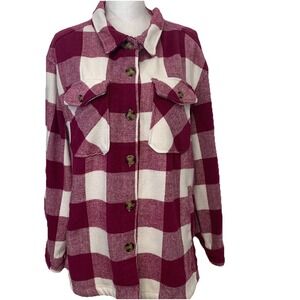 Members Mark Buffalo Plaid Shacket Woman XL‎ Pink Button Up Pockets Utility Work